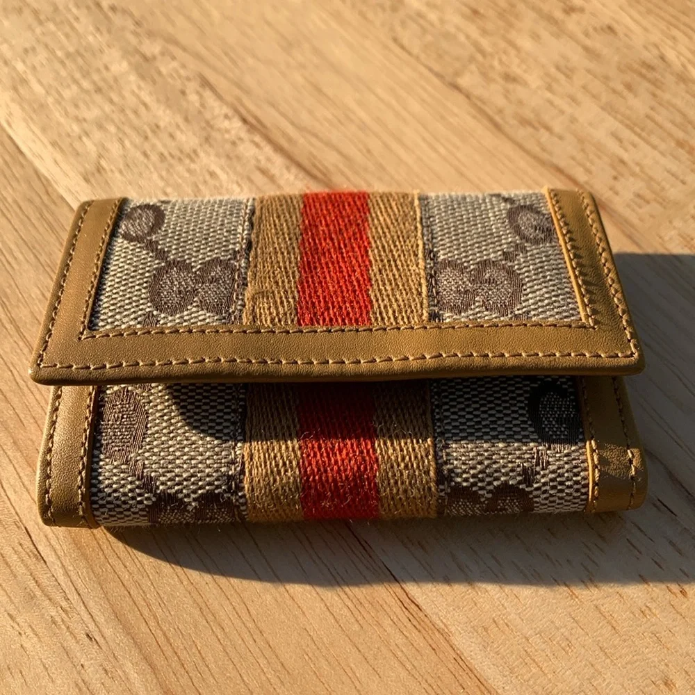 Gucci 6 ring key card holder GG logo canvas + leather orange tan stripe - Picture 4 of 13